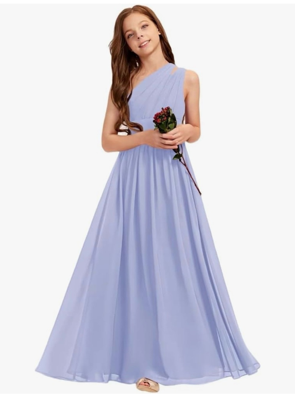 Girls' One-Shoulder Lavender Chiffon Dress